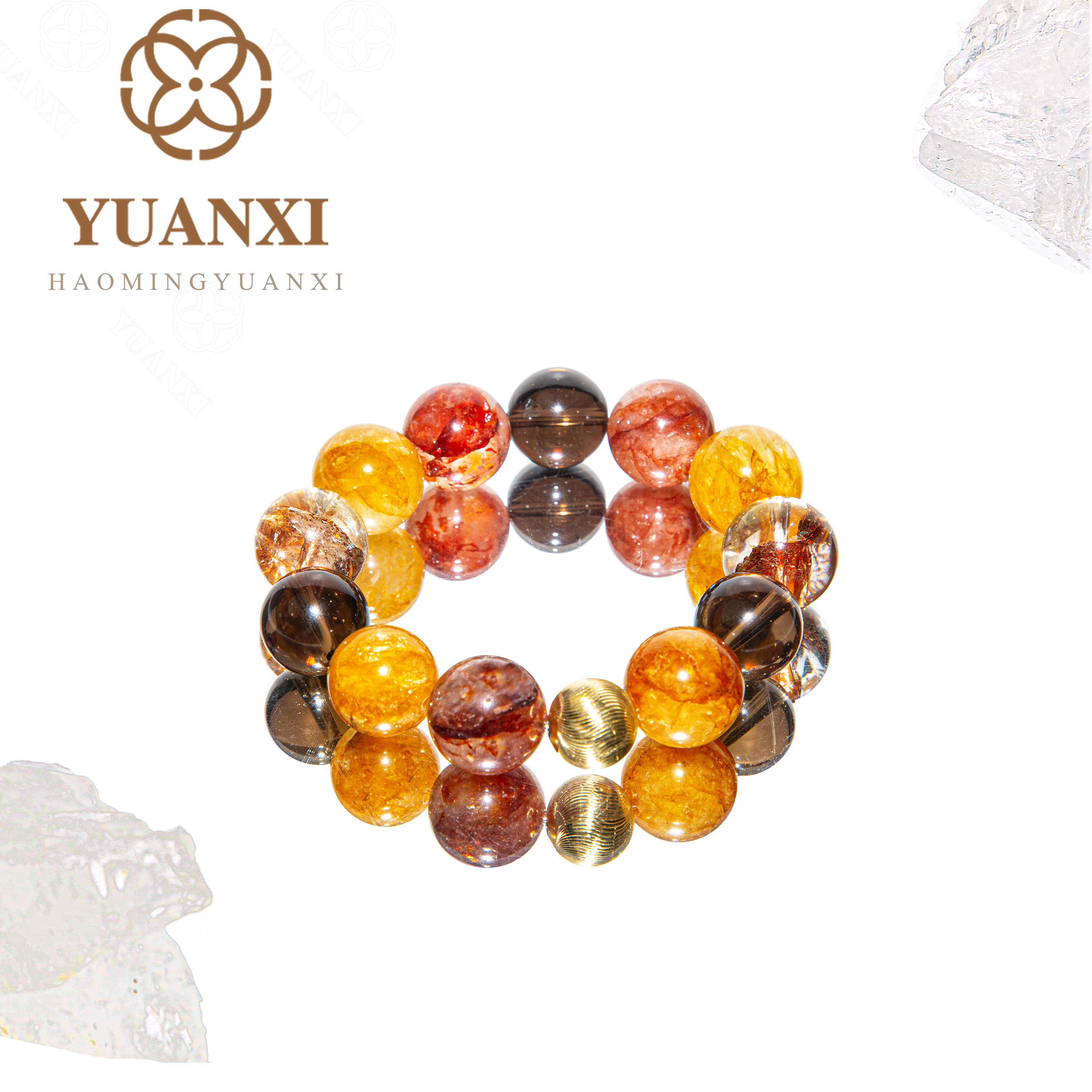 【顺遂年年】YUANXI天然水晶黄胶花红胶花茶晶送朋友送家人