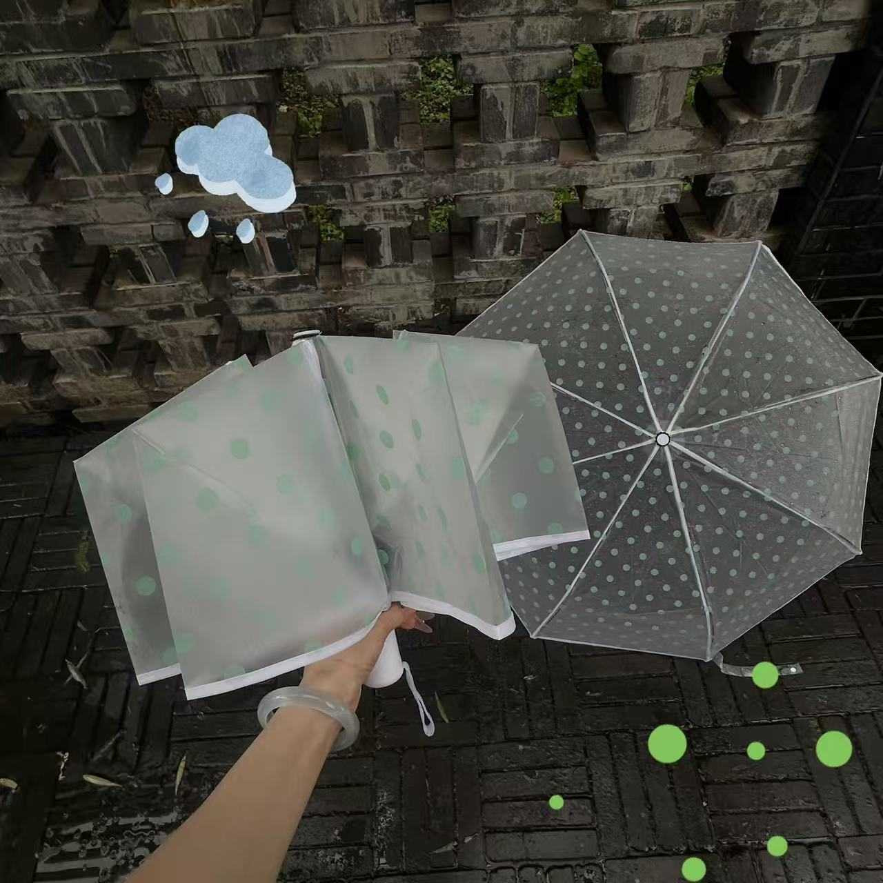 折叠透明雨伞波点磨砂圆波点塑料