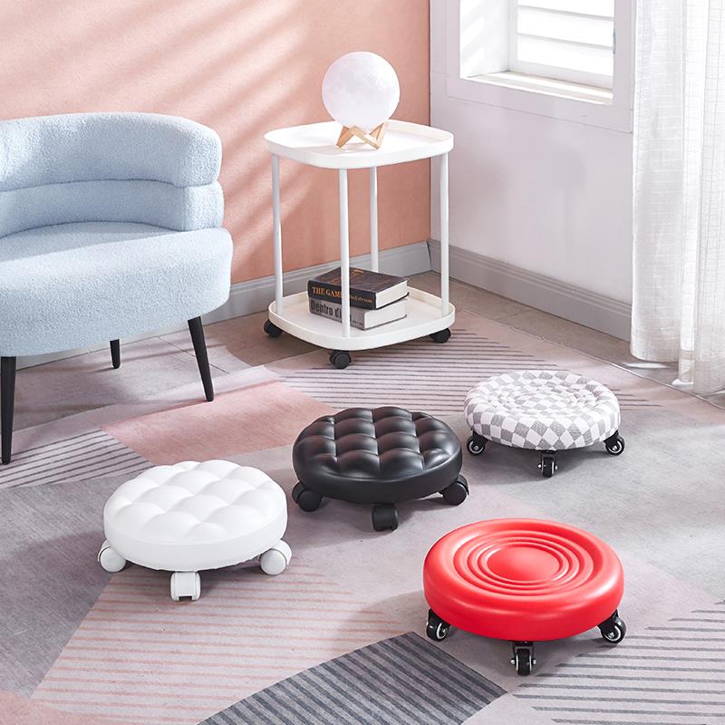 换鞋凳轻奢高级感美缝凳家用带轮小凳子静音滑轮凳矮凳圆凳移动万