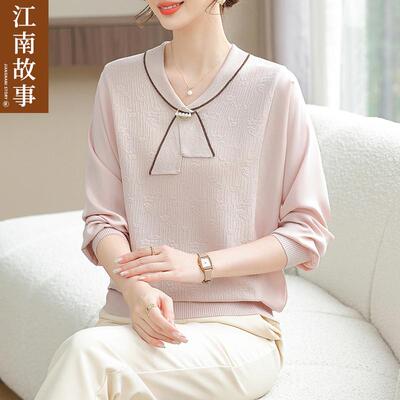 JIANGNAN STORY/江南故事妈妈春装新款上衣气质小衫中老年女T恤