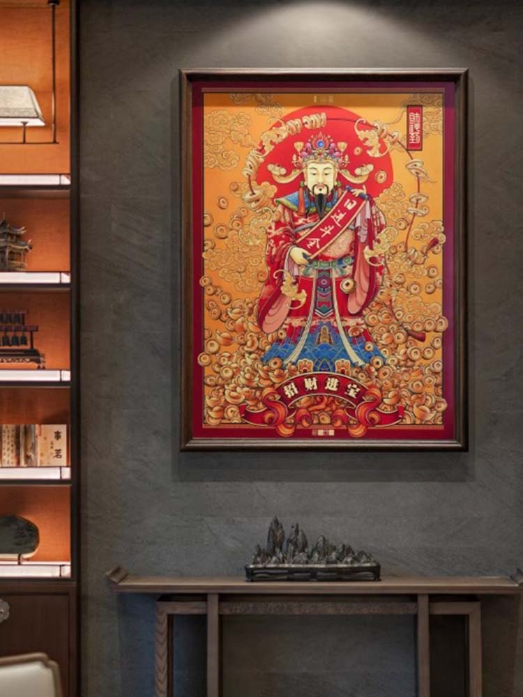招财进宝门厅办公室壁画财神挂画中式房屋墙面背景装饰画