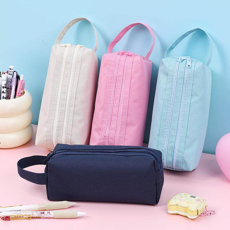 定制大容量双层笔袋牛津布手提笔袋简约双拉链学生文具袋