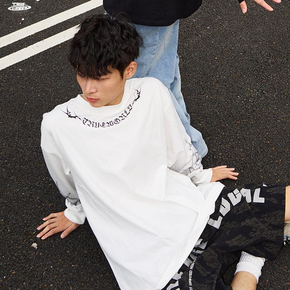 TRUEWORLD蛛网长袖百搭休闲暗黑花体哥特纹身小众秋冬打底