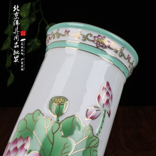 陶瓷大小号香桶 白玉描金浮雕荷花瓶 净水瓶 家居摆件