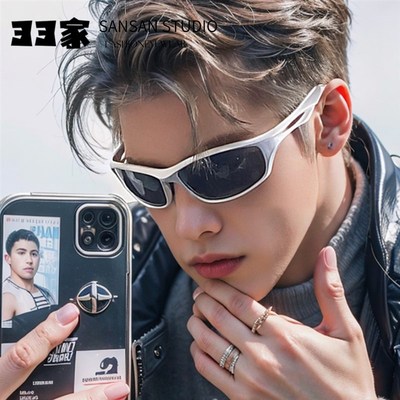 Y2K骑太运动眼镜男潮户外徒步个性银H色太阳眼镜网红防风行热卖中