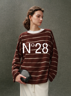 N°28【吴昕同款】山羊绒条纹针织毛衣女秋冬圆领套头绵羊毛上衣