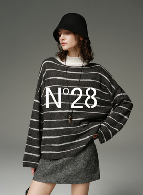 N°28【吴昕同款】条纹羊绒毛衣女秋季高级感慵懒套头针织衫上衣