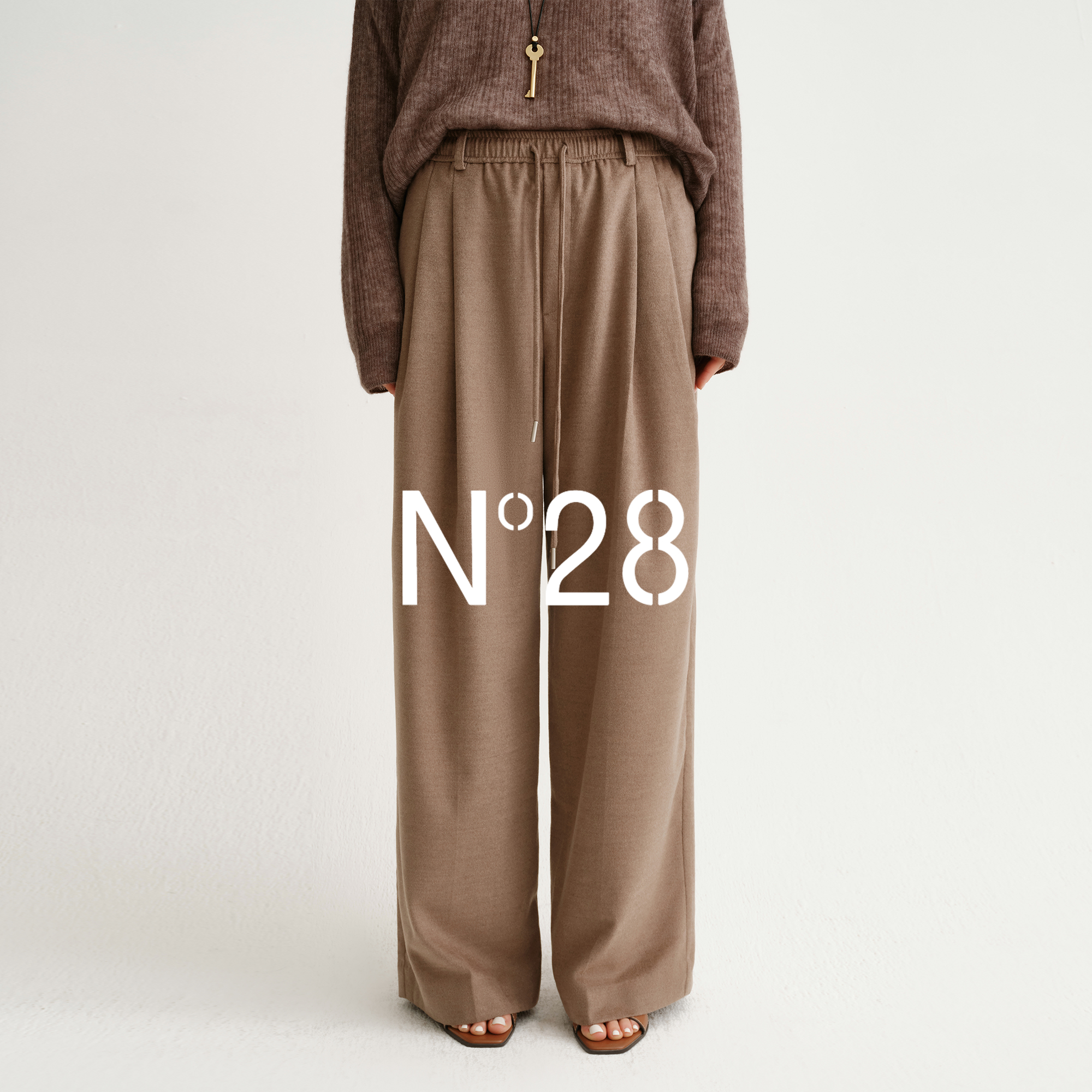 N°28软糯松紧腰绵羊毛休闲裤女早秋宽松慵懒直筒阔腿垂感长裤子