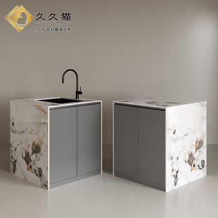 家用岩板窄岛台头小岛台柜单独料理台多功能中导倒餐边柜独立导台