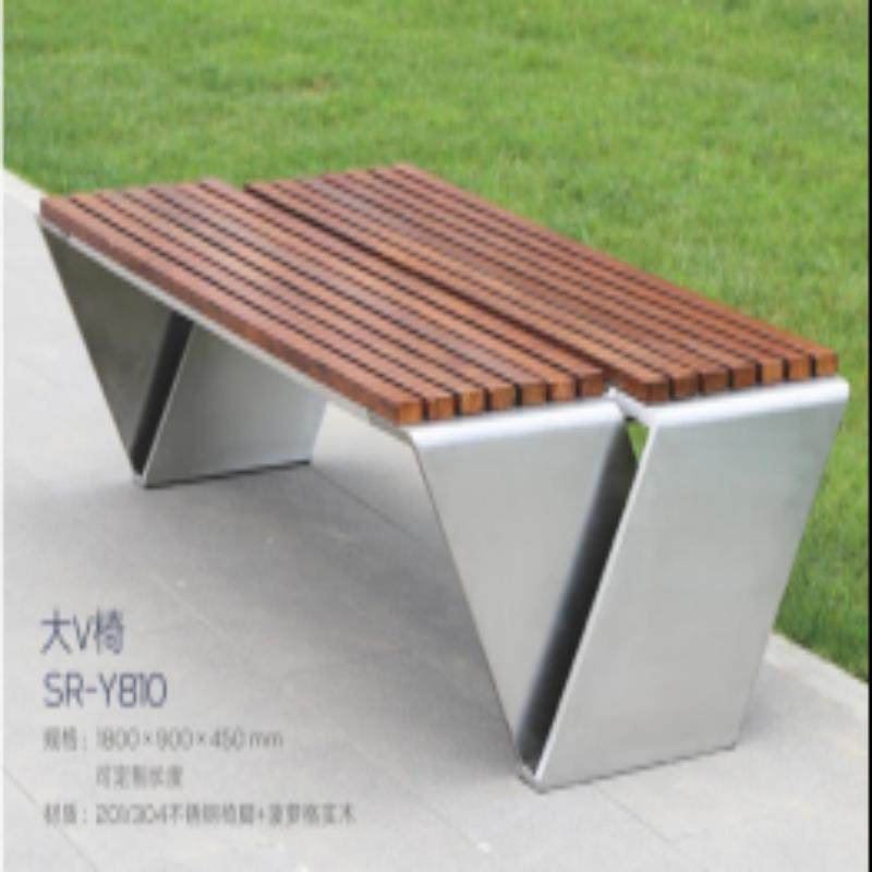 不锈钢户外长椅塑木公园椅子靠背休息椅商场等候椅休闲椅庭院座椅