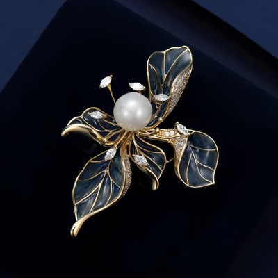 精致鸢尾花胸针高档女气质百搭珍珠胸花轻奢设计感别针西装配饰品