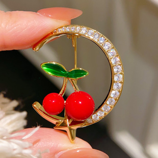 毛衣别针扣 日系可爱红色樱桃月亮造型胸针胸花女气质百搭水果西装