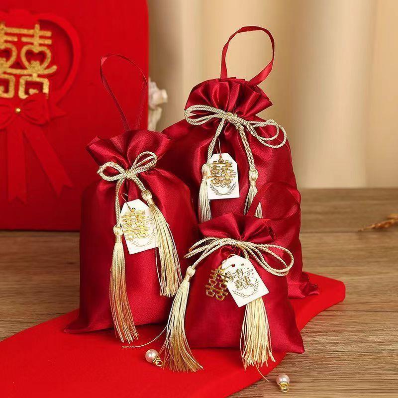 喜糖袋中国风回礼袋红色束口袋婚庆用品结婚喜糖瓜子糖果布袋
