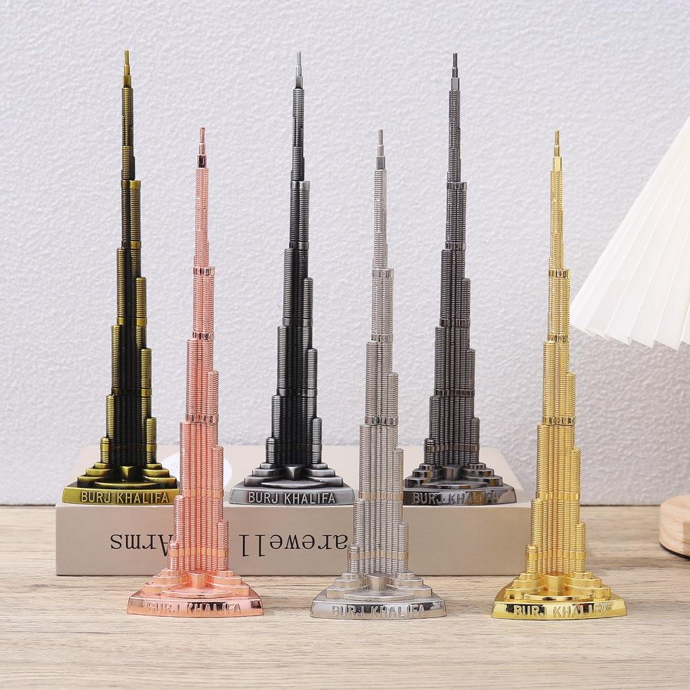 外贸迪拜哈利法塔世界地标建筑模型金属工艺品家居摆件现代简约