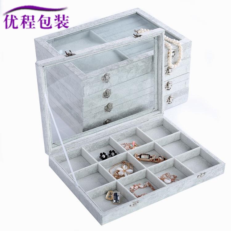 现货冰花绒大号珠宝箱首饰盘戒指耳环展示盒珠宝盒饰品收纳盒