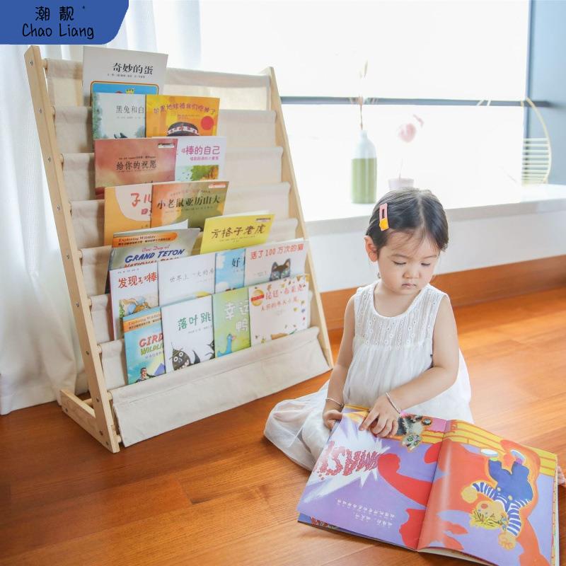儿童书架收纳实木落地书柜卡通布艺简易收纳架幼儿园宝宝们绘包邮