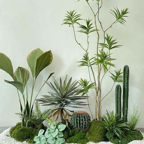 仿真饰植百合物盆栽大型假花绿LRQ植摆件室内橱窗装竹楼梯下景观