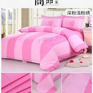 潮音老粗布绣花三四件套棉布床单被罩套件 手织布老土布