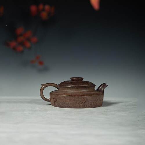 纯原矿云雾沉香柴烧手壶工刻绘古卣庭220ML宜兴紫砂华壶泡茶SY019