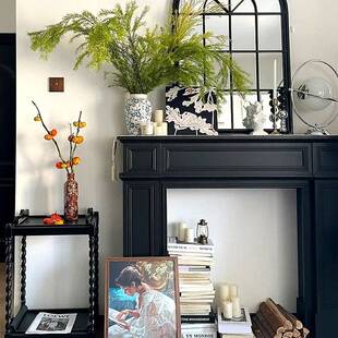 法式复古壁炉装饰柜直播间场景简约家用客厅玄关隔断实木白色窄柜