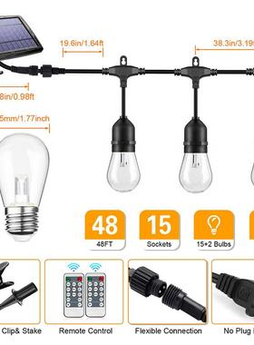 爆款-S48F太T15灯QAP14三色温户外遥控LED阳能灯串