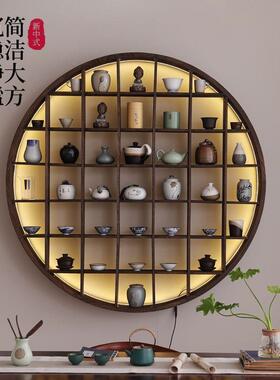 圆形多博古实木式强上中壁架挂WRA式宝阁置物架挂墙茶壶架子仿古
