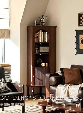 法FFJ式复古一角实柜木客厅转角墙角柜中古三餐边柜靠墙体