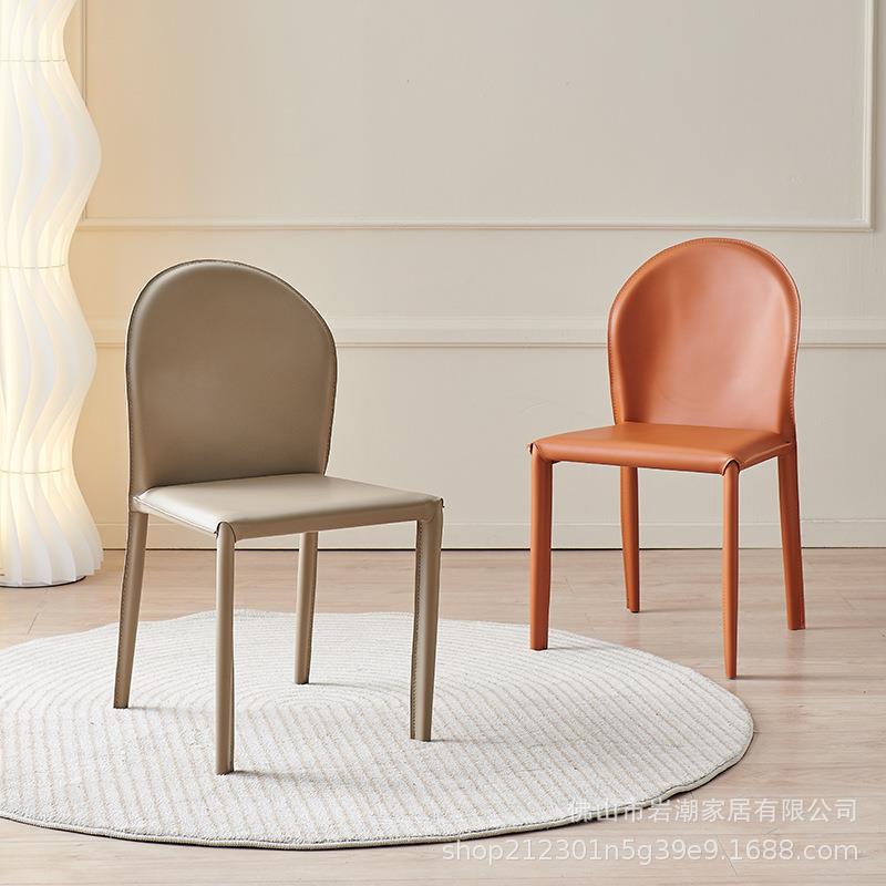意式极简加厚马鞍皮餐椅家用北欧轻奢餐桌椅简约现代设计师靠背椅