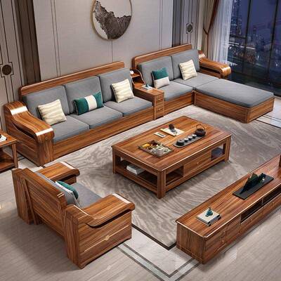 乌沙金木全实木发组合客厅家用小户型代现轻奢中66963558新式木质