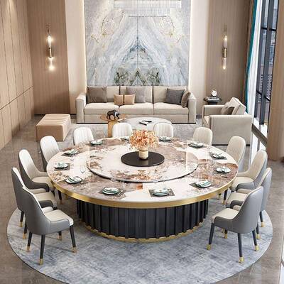 2米YMP酒店餐桌椅大圆桌盘轻电奢现代简约动人转包厢岩板20电磁炉