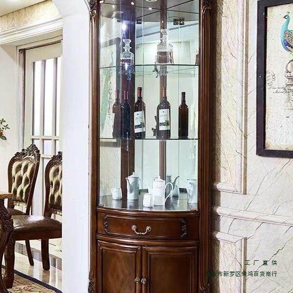 美角柜式酒柜客厅靠墙墙柜实木三角角玻璃门柜欧式家用拐角转461