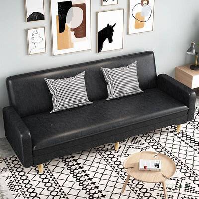 出租房U简可折叠EFH两用沙发猫爪皮油蜡P皮革布艺三人小户型易发