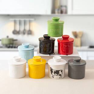 跨境带盖陶瓷盒厨房密封黄油创意保鲜高颜值罐黄欧式油罐收纳包邮