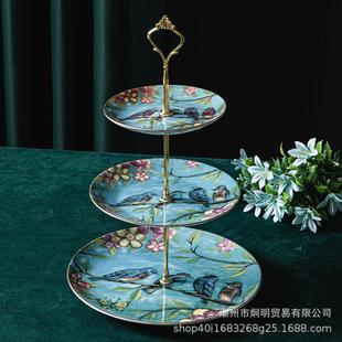 骨瓷两层三层创意点心盘甜品盘水果盘高颜值陶瓷家用 跨境出口欧式
