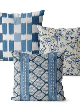 美约式发抱枕蓝色简风格沙发靠牌：qita垫客厅卧床头大靠室背双沙