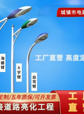 路灯厂家定制市电LED路灯杆挑臂路灯杆6米8米乡村道路太阳能灯杆