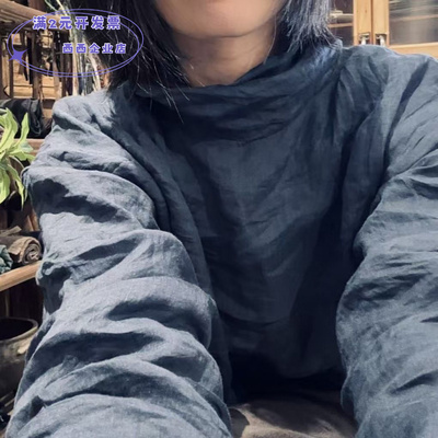 24/9SN90苎麻双层加里衬套头高领