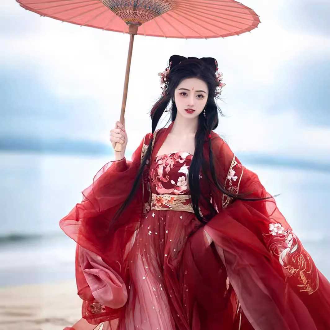成人汉服女原创九尾唐制一片式齐胸诃子裙超仙绣花大袖衫春夏套装