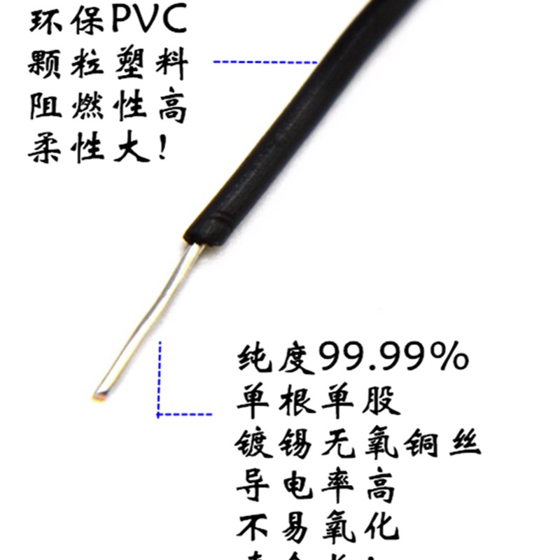 国标镀锡无氧铜BV0n.2平方单芯单股硬线AV0.5毫米电子线电路板线