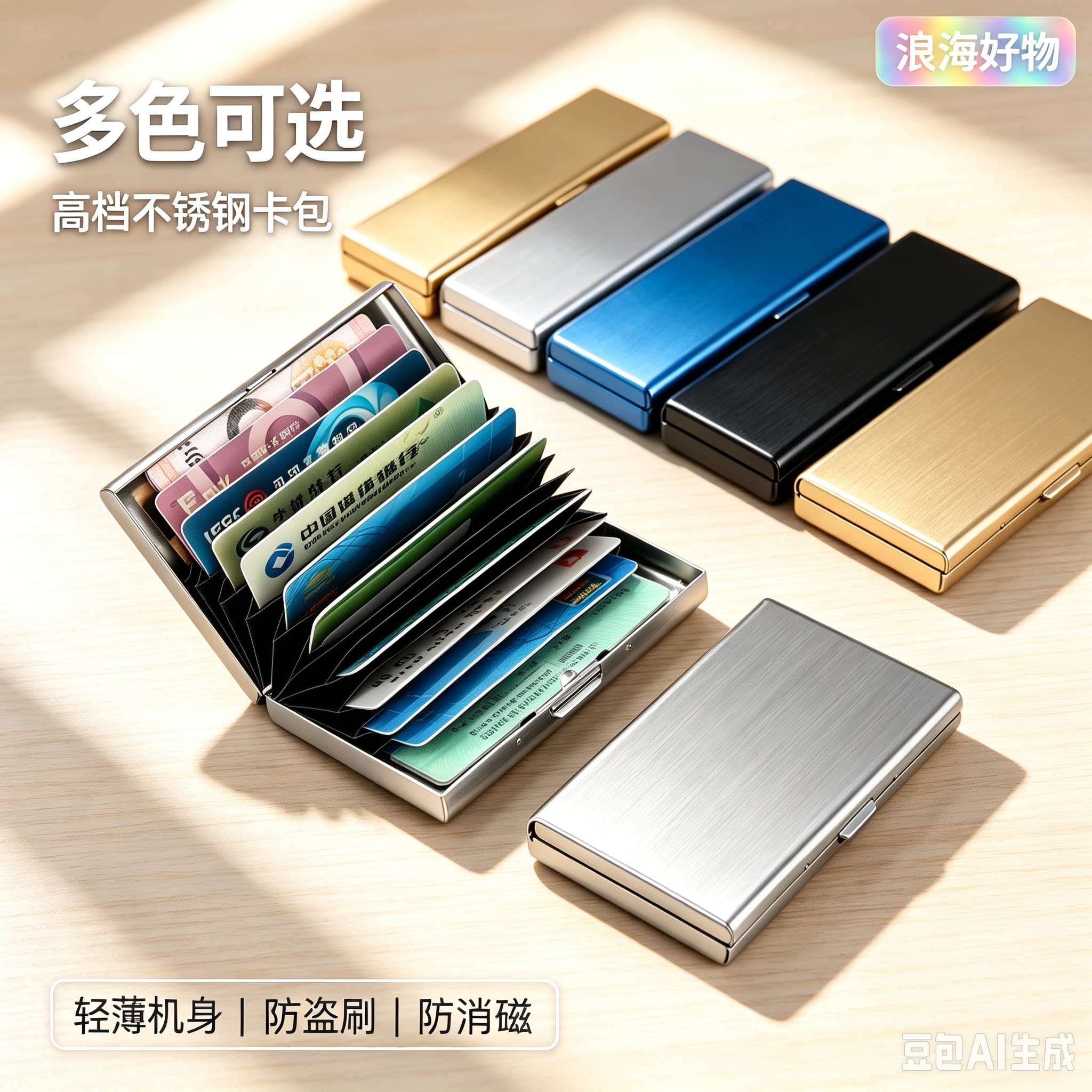 【下单立减50】不锈钢金属卡包超薄防消磁多卡位商务防盗刷卡盒RR