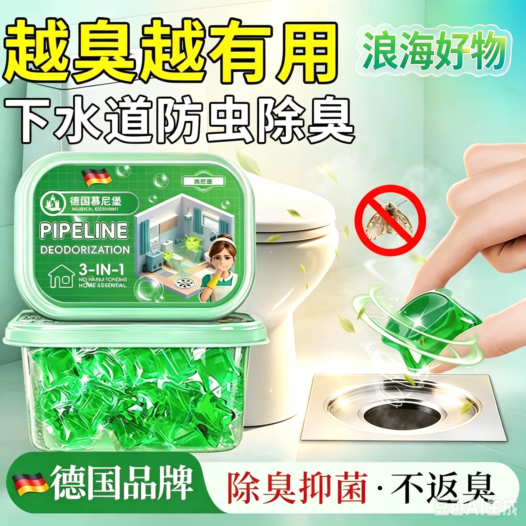 【到手200粒】管道除臭珠下水道除臭珠卫生间地漏厨房水槽马桶RR