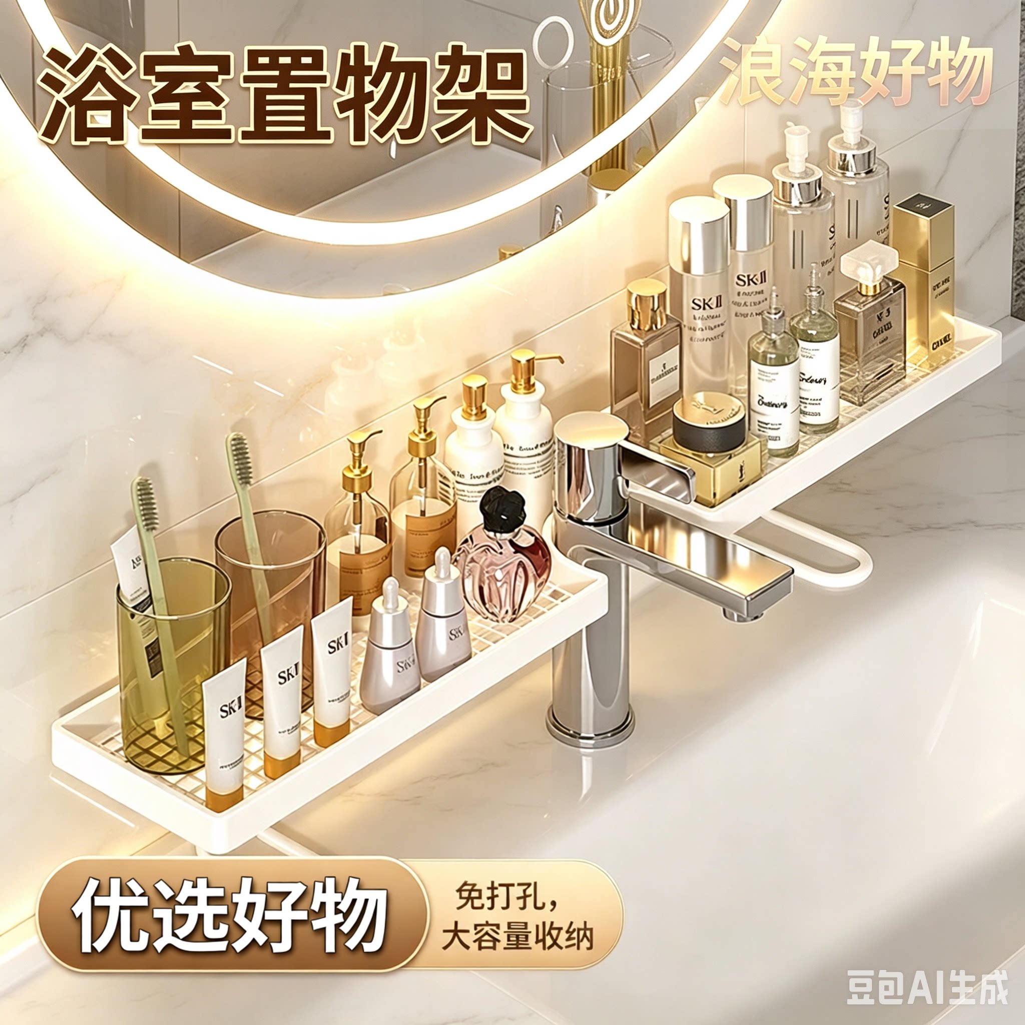 新款水龙头置物架免打孔卫生间洗手台收纳浴室沥水架洗漱台神器RR