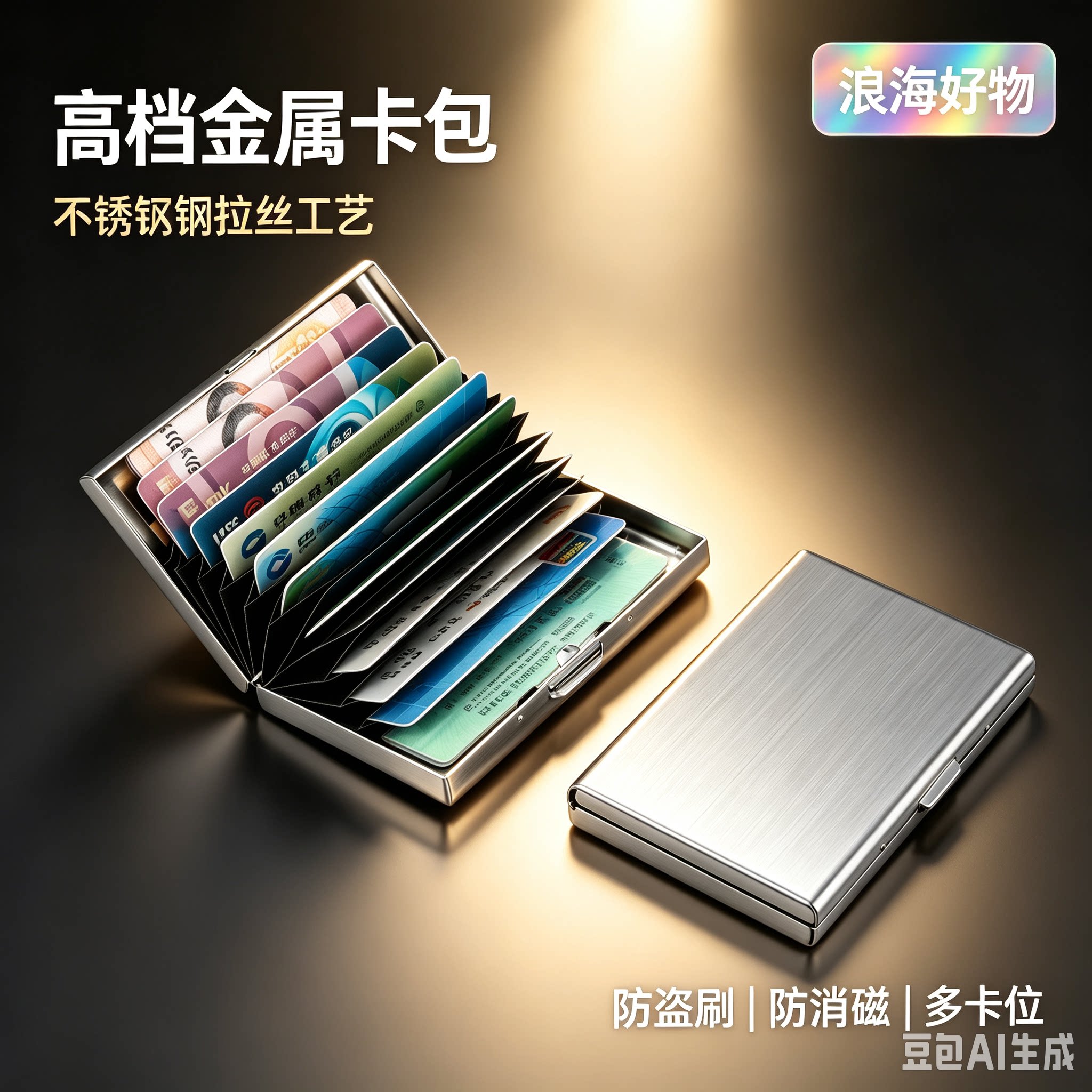 【下单立减50】不锈钢金属卡包超薄防消磁多卡位商务防盗刷卡盒HQ
