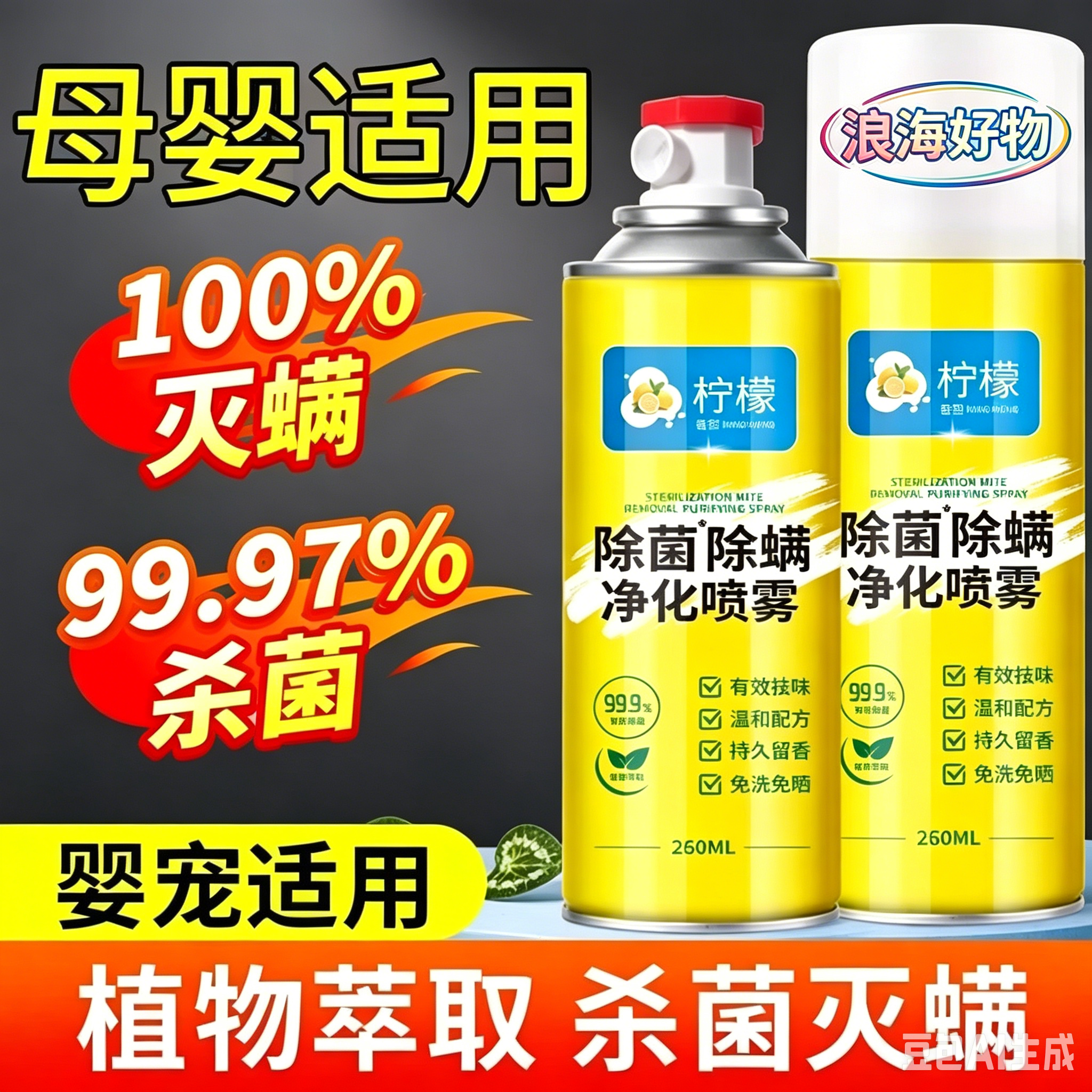 【下单立减50】柠檬除螨喷雾剂除螨虫神器被子宿舍杀菌母婴可用RR