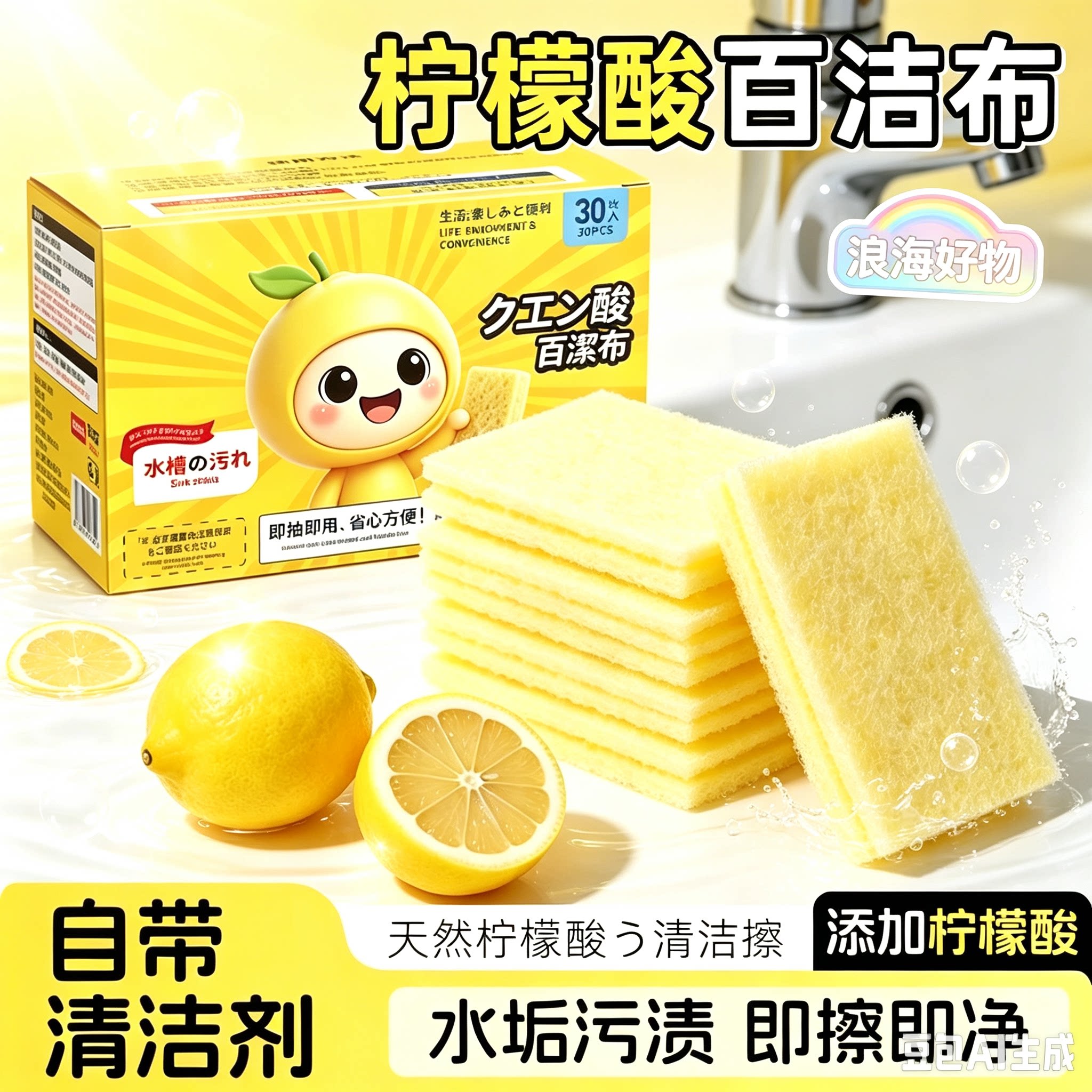 【到手40片】柠檬酸百洁磨力擦水龙头花洒玻璃强力去水垢擦除垢HQ