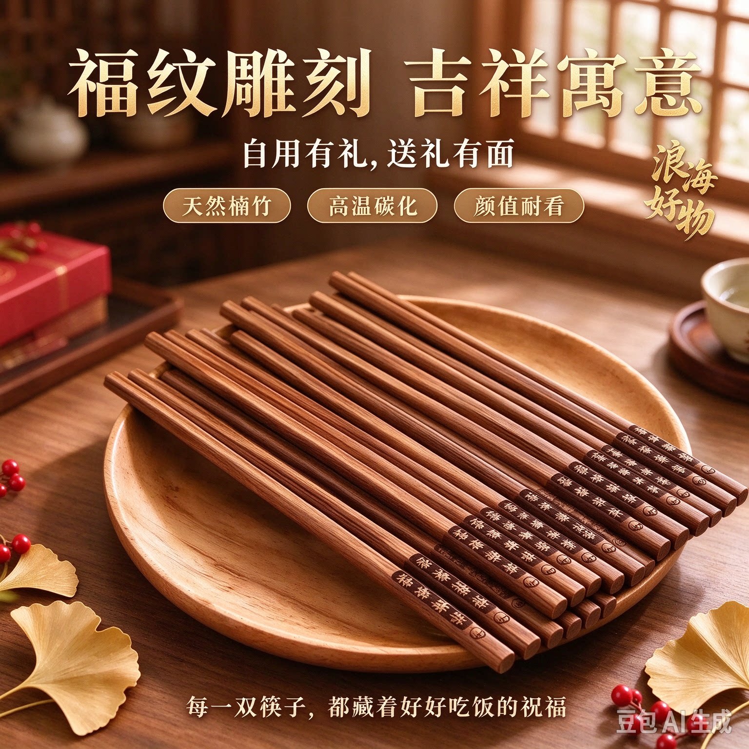 楠竹筷子深度高温碳化家用天然楠竹筷防霉无漆无蜡易洗中式RR4