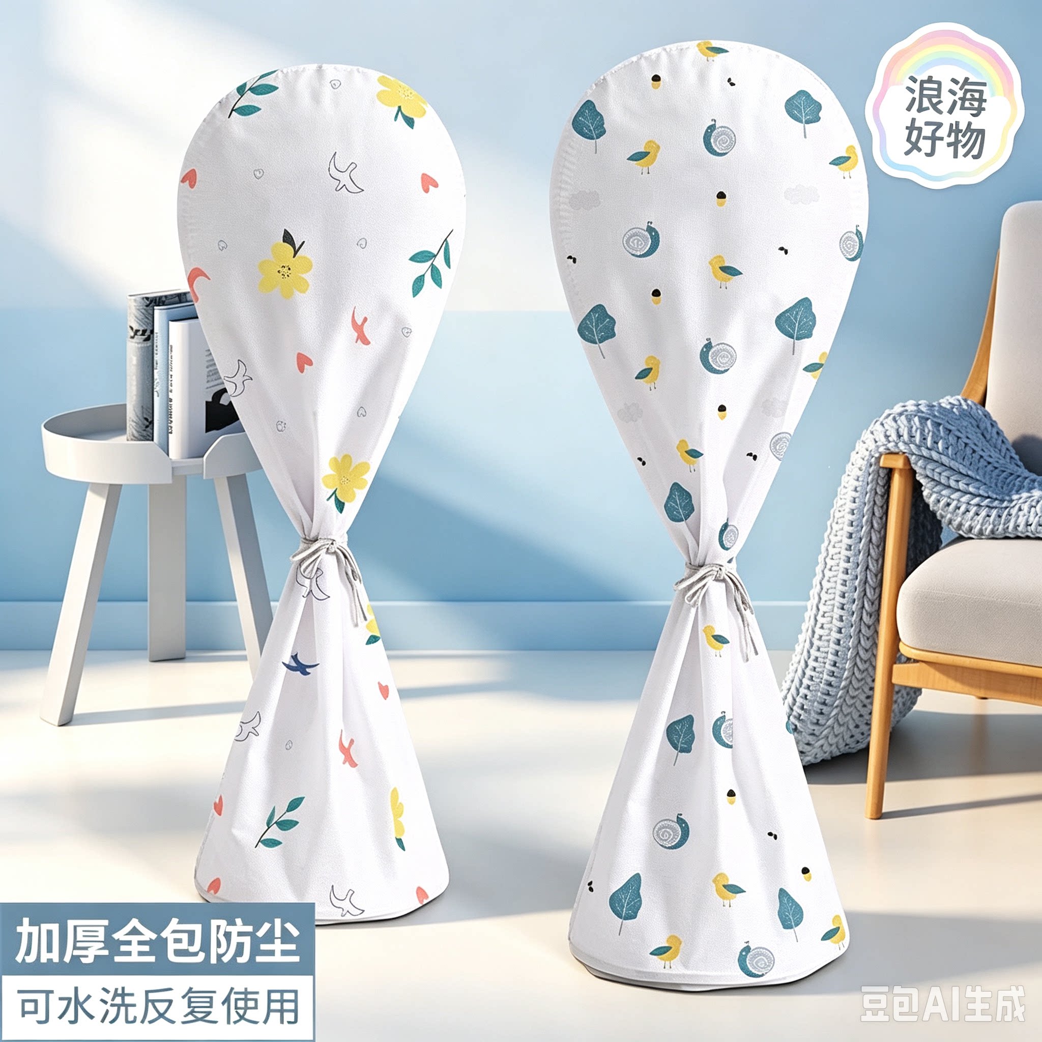 立式电风扇罩家用风扇防尘罩落地扇通用防尘套全包印花防尘纳HQ