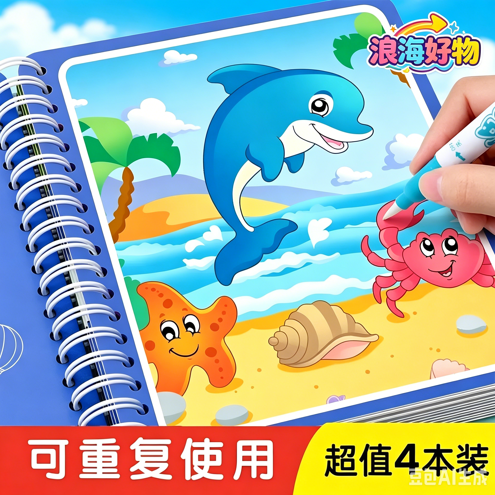 【锻炼思维】儿童画本涂色绘画画套装反复填色水彩画益智水画HQ