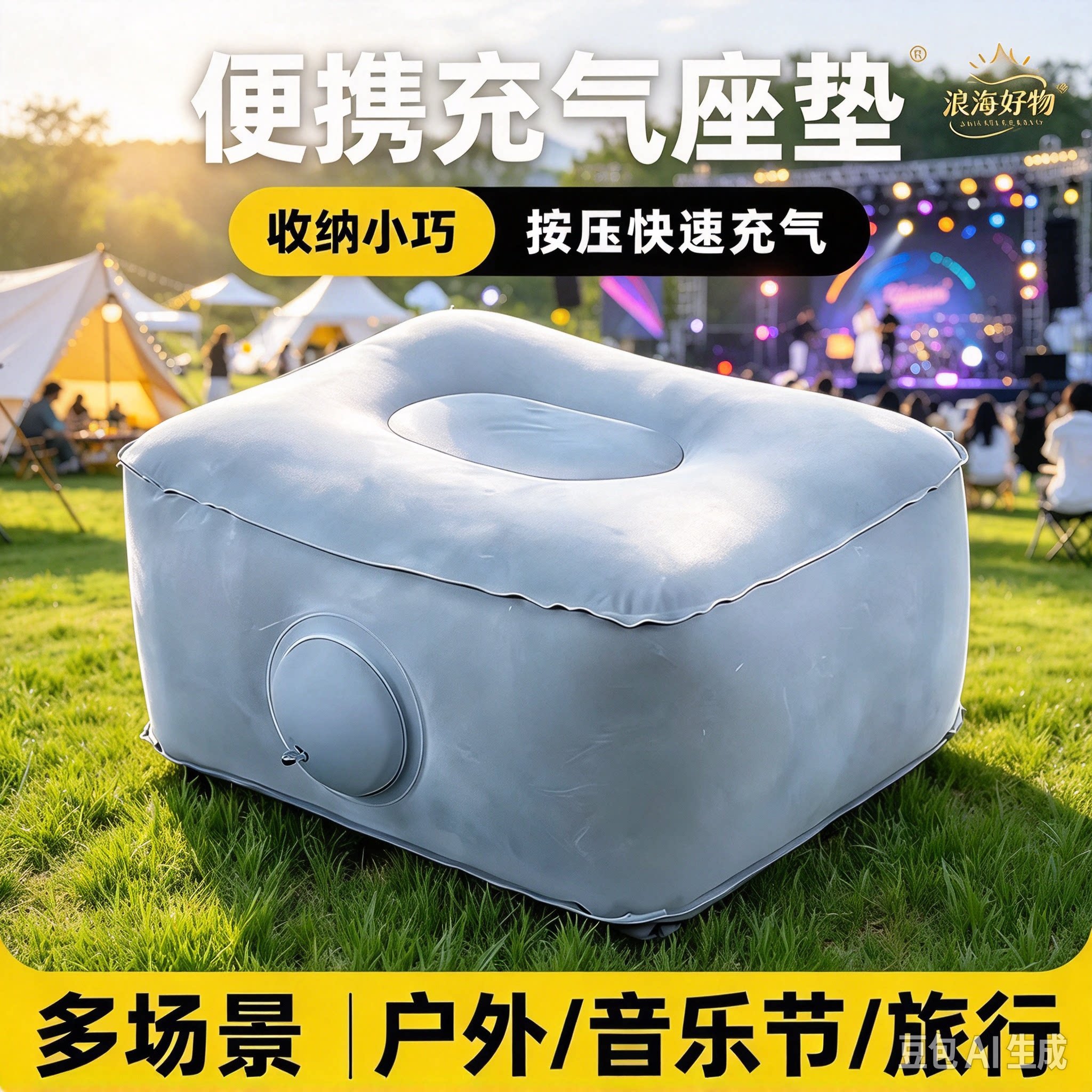 【爆款】演唱会旅行充气式坐垫内场增高便携音乐节折叠小凳子HQ