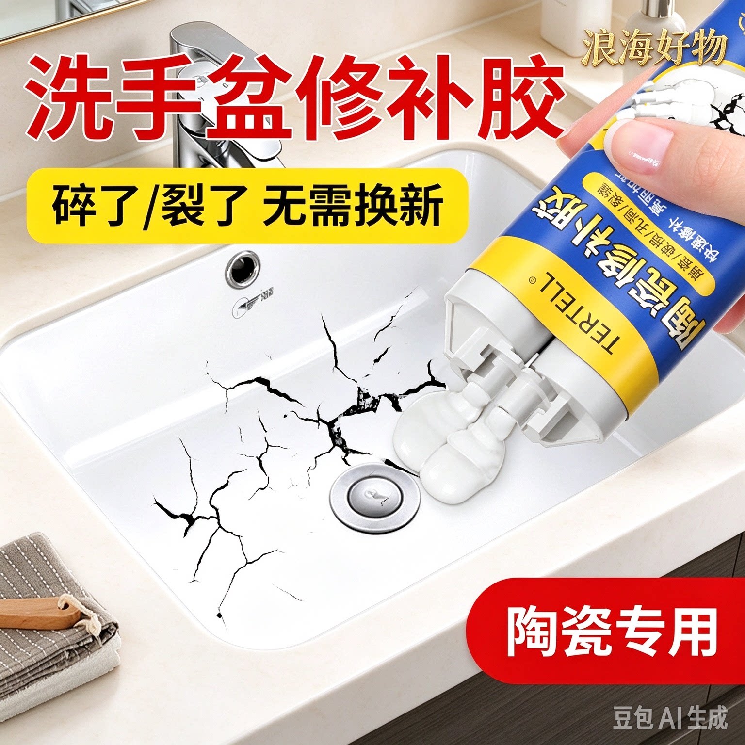 陶瓷修补胶白色洗脸盆裂缝破损大理石洗手台马桶坑洞堵漏瓷砖胶HQ